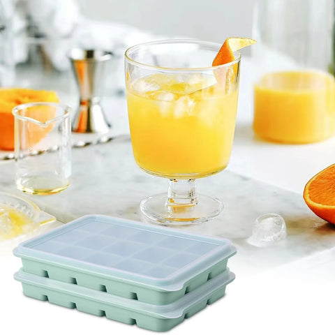 Ice Cube Tray, Ice Tray, Silicone Square Ice Cube Molds, Easy Release 15 Flexible Silicone Ice Cube Molds With Removable Lid, Fo