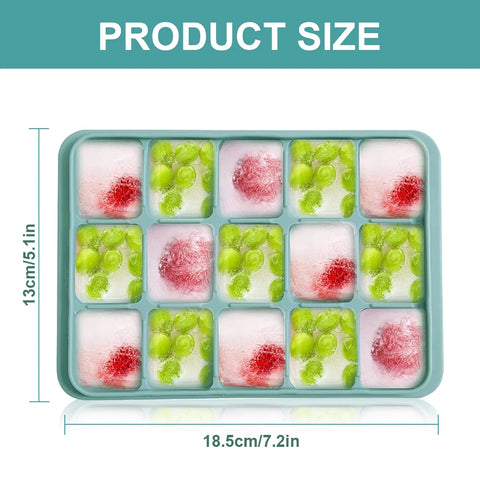 Ice Cube Tray, Ice Tray, Silicone Square Ice Cube Molds, Easy Release 15 Flexible Silicone Ice Cube Molds With Removable Lid, Fo