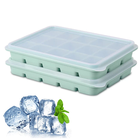 Ice Cube Tray, Ice Tray, Silicone Square Ice Cube Molds, Easy Release 15 Flexible Silicone Ice Cube Molds With Removable Lid, Fo