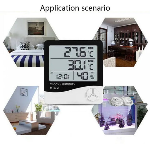 HTC-1 HTC-2 LCD Electronic Digital Temperature Humidity Meter Home Thermometer Hygrometer Indoor Outdoor Weather Station Clock