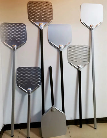 Pizza Turning small Pizza Peel Paddle Short round Tool Non Slip wooden Handle 7 8 9 inch Perforated Pizza Shovel Aluminum