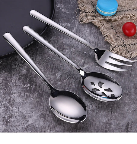 Stainless Steel Salad Serving Spoon Thickening Durable Table Fork Colander Distributing Dish Spoons Western Tableware