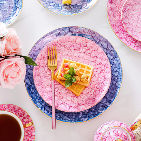 Ceramic Plates Pink Round Dinner Dessert Saucer Beef Dish Salad Snack Dinnerware Cake Fruit Tableware Household Kitchen Supplies
