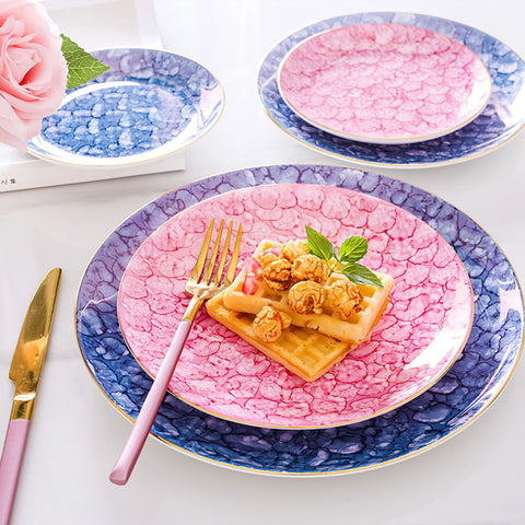 Ceramic Plates Pink Round Dinner Dessert Saucer Beef Dish Salad Snack Dinnerware Cake Fruit Tableware Household Kitchen Supplies