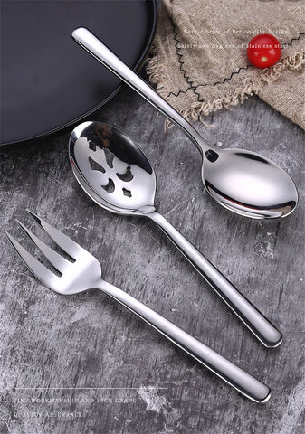 Stainless Steel Salad Serving Spoon Thickening Durable Table Fork Colander Distributing Dish Spoons Western Tableware