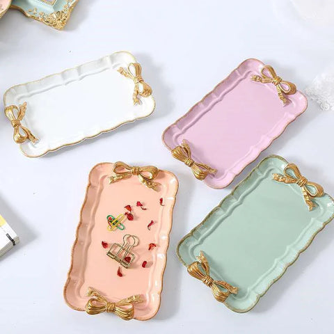 1PC Nordic Bow Tray Cosmetic Fruit Dessert Sundries Storage Plate Cake Snack Tray Home Decorative Dish