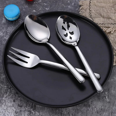 Stainless Steel Salad Serving Spoon Thickening Durable Table Fork Colander Distributing Dish Spoons Western Tableware