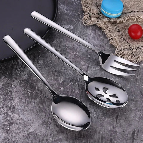 Stainless Steel Salad Serving Spoon Thickening Durable Table Fork Colander Distributing Dish Spoons Western Tableware