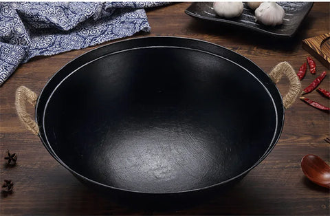 Cast Iron rok Pots Round Bottom Big Iron Pot Uncoated Non stick Pot Wok Casserole selected kitchen cooking pot cast iron skillet