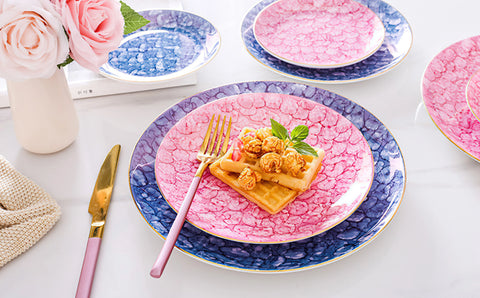 Ceramic Plates Pink Round Dinner Dessert Saucer Beef Dish Salad Snack Dinnerware Cake Fruit Tableware Household Kitchen Supplies