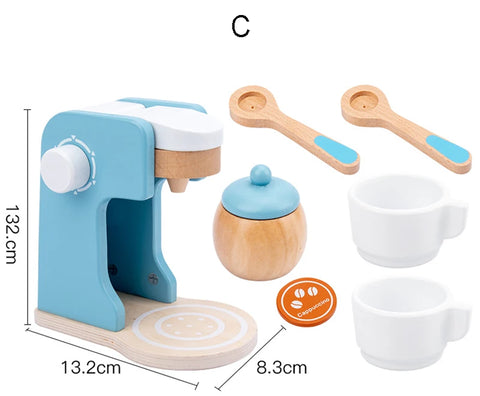 Pretend Kitchen Wooden Baking Toy Simulation Coffee Machine Toaster Food Mixer For Baby Early Education