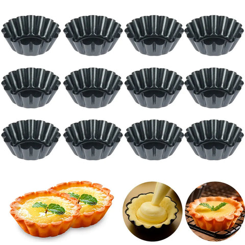 12Pcs Pan Mold Tart Quiche Flan Cake Non-stick Pie Pizza Mold Cupcake Egg Tart Tartlet Baking Mold Muffin Cup Pizza Pan Bakeware