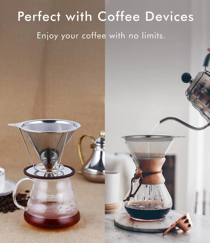 Reusable stainless steel coffee filter, ideal for filter coffee, chemex, pour over and cold brew coffee, permanent coffee filter