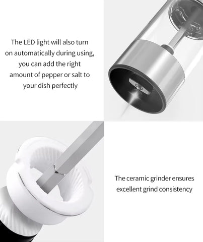 Automatic Pepper Grinder Salt And Pepper Grinder USB Rechargeable Adjustable Coarseness Spice Mill With LED Light Kitchen Tool