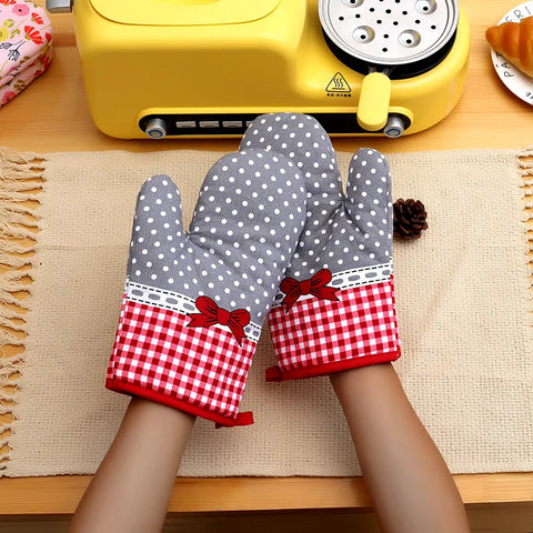 1PC New Pastoral Style Thickened Plaid Microwave Oven Insulation Gloves Microwave Oven Gloves Hot Gloves Kitchenware