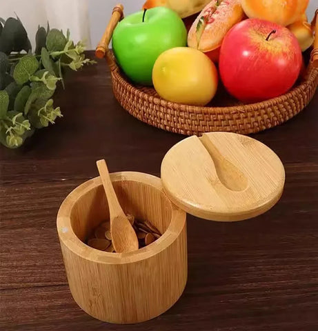 Natural Bamboo Salt & Pepper Condiment Set with Magnetic Lid Elegant Wooden Salt Pepper Jars Sugar Container Spice Storage Pot