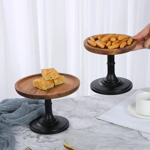 Wood Cake Stands with Dome Footed Cupcakes Display Plate Serving Platter Round Pedestal Stand for Sushi Fruit Snacks Tray