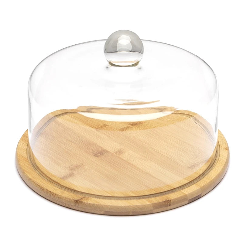 Wood Cake Display Rack Cupcake Holder Dome Lid For Tea Party Cake Serving Plate Cheese Display Glass Dome