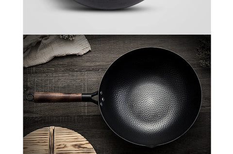 Carbon Steel Wok Pan 32cm Stir Fry Wok Set with Wooden Lid Non-Stick Flat Bottom Frying Pan for Electric Induction and Gas Stove