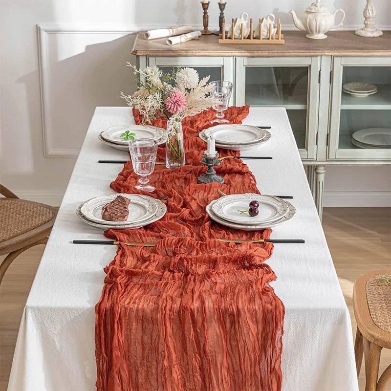 Semi-Sheer Table Runner Blue Cheesecloth Gauze Tablecloth Setting Wedding Dining Party Christmas Banquets Baby Shower Decoration