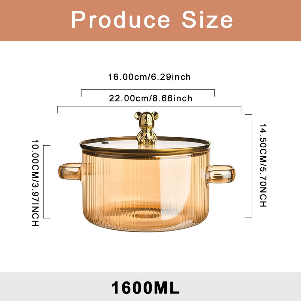 Glass Saucepan Clear Cooking Pot Soup Pot Heating Dual Handles Glass Saucepan With Cover Kitchen Cooking Tools