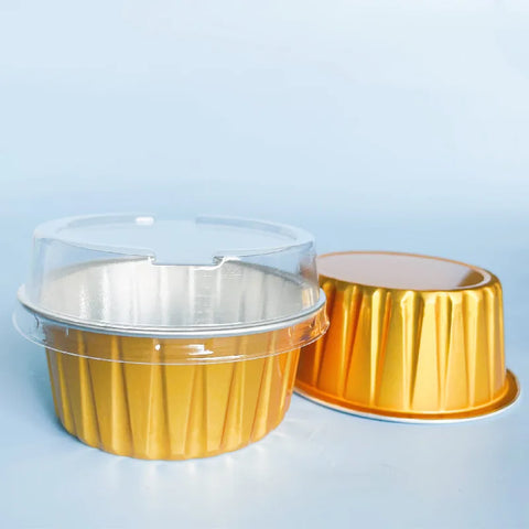 50Pcs Ramekins with Lids, 5oz Aluminum Foil Baking Cups Cupcake Muffin Liners Pudding Dessert Cups for Wedding Birthday