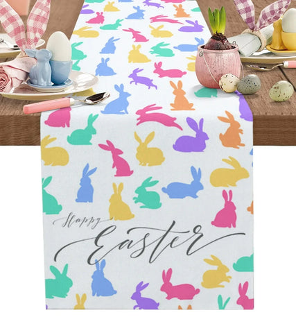 Easter Bunny Ears Egg Texture Table Runner Wedding Dining Decoration Kitchen Tablecloth