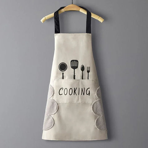 Kitchen Household Waterproof and Oil-proof Men and Women New Apron Cooking Baking Waterproof Oilproof Aprons Hand-wiping