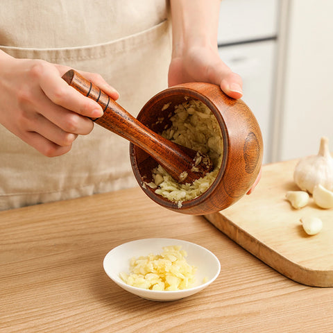 Wood Mortar and Pestle Garlic Mincer Herb Spice Masher Grinder Set for Garlic Pepper