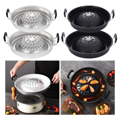 Camping Stove Grill Pan Picnic Round Indoor Outdoor 2in1 Cooking Meat Nonstick Roasting Pan Bbq Grill Pan Aluminum Grill Pan