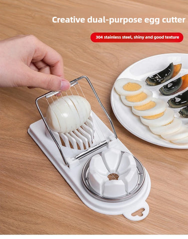 Multi Functional Egg Cutting Artifact Kitchen Household Stainless Steel Cutter Preserved Eggs Divider Two in One Egg Cutter