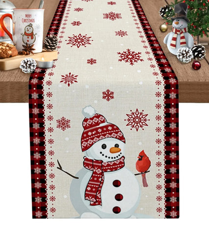 Merry Christmas Tree Ball Linen Table Runners Holiday Party Decor Reusable Dining Wedding Navidad Decorations