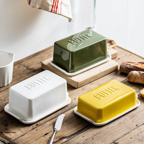 Ceramic Butter Dish with Lid,Kitchen Countertop Cheese Plate,Porcelain Butter Container Organizer,Tableware,Dishwasher Safe