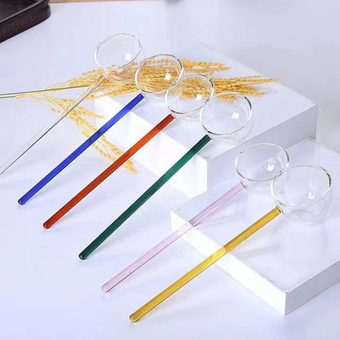 Creative Dessert Glass Spoon High Temperature Resistant Colourful Long Handle Transparent Soup Ladle Household Kitchen Spoons