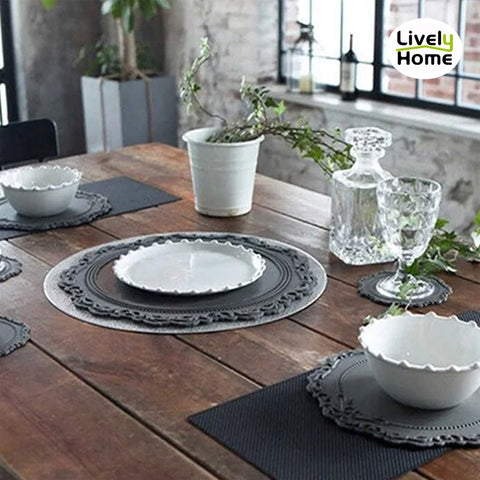 Silicone Placemat Round Flower Coffee Dinner Table Mat 34CM Embossed Pink Coaster Heat Resistant Kitchen Tableware Dining Mat