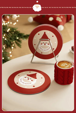 Christmas Style Coasters Tabletop Tea Cups Absorbent Pads Bowl Plates Circular Placemats Drain Christmas Party Accessories