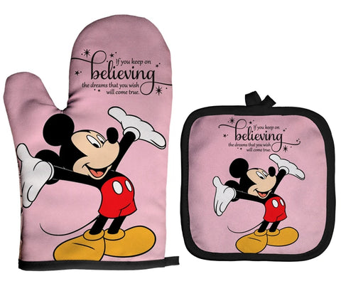 Mickey and Minnie Baking Gloves Cartoon Insulation Mat Pink Microwave Oven Mitt Anti-heat Cooking Potholders Kitchen Accessories