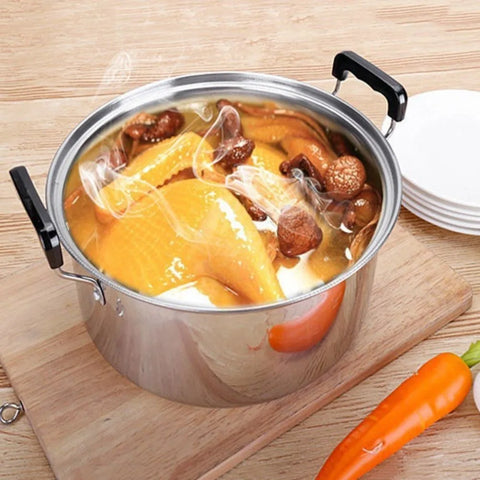 Kitchen Saucepan Stainless Steel Soup Pot Binaural Handle with Lid Stockpot Deepened Stewed Pot Dormitory