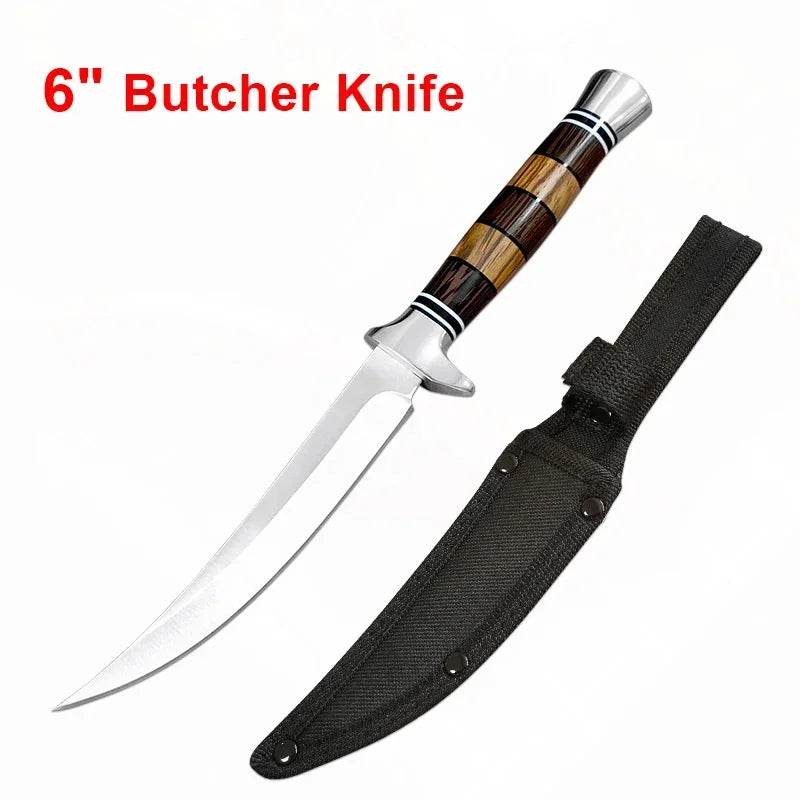 Stainless Steel Sashimi Knife Cleaver Meat Fish Filleting Knife Wood Handle Butcher Kitchen Knife Chef Slicing Cooking Tools