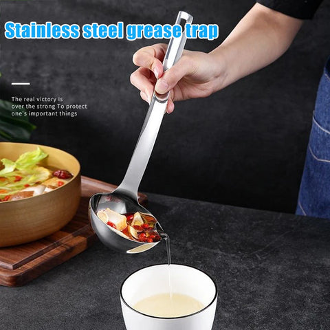 Stainless Steel Filter Oil Spoon Soup Fat Oil Separator Ladles Skimmer Spoon Long Handle Soup Colander Tools Kitchen Accessories