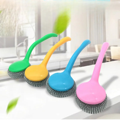 Kitchen Scrubber PET Cleaning Ball Long Handle Replace Cleaning Brush Wash Dishes Wash POTS Brush Fiber Steel Ball