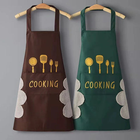 Kitchen Household Waterproof and Oil-proof Men and Women New Apron Cooking Baking Waterproof Oilproof Aprons Hand-wiping