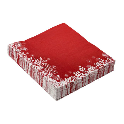 100PCS Red Snowflake Paper Napkins 33x33cm 2-Ply Snowflakes Flower Disposable Paper Towels For 2024 Xmas Party Table Decoration