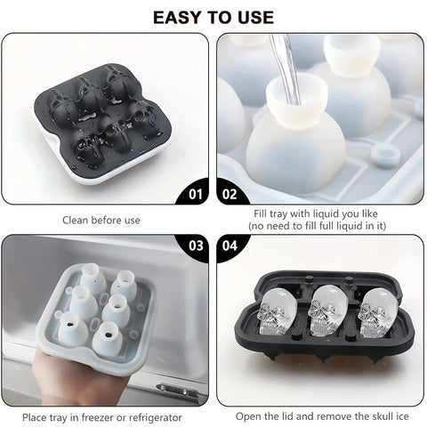 Skull Ice Ball Mold Silicone 3D Flexible Ice Cube Trays BPA Free Ice Trays For Freezer Horror Skull Head Cocktail Ice Ball Maker