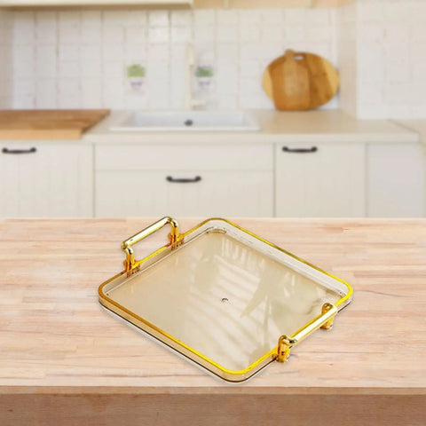 Serving Tray with Handles Food Tray Rectangle Plate Easy to Clean Platter Cosmetic Tray Gold Rim Decorative Tray for Parties