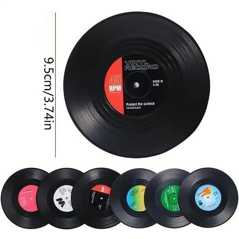 6PCS Retro Vinyl Record Coaster Set with Storage Rack - Heat-resistant, CD Shaped Beverage Mat Suitable for Coffee and Tea Cups