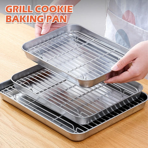 Stainless Steel Baking Pan Tray with Wire Rack Durable BBQ Kitchen Accessories for Even Heat Distribution and Food Presentation