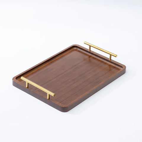 Bamboo Tray Handle New Chinese Tea Set Bamboo Hotel small Tea Tray Wooden Family Breakfast Tray Metal Handle