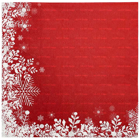 100PCS Red Snowflake Paper Napkins 33x33cm 2-Ply Snowflakes Flower Disposable Paper Towels For 2024 Xmas Party Table Decoration