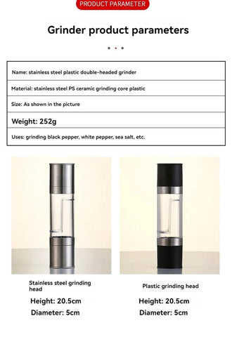 Salt and Pepper Grinder 2 in 1 Manual Stainless Steel Salt Pepper Mills with Adjustable Ceramic Grinding Spice Mill Kitchen Tool